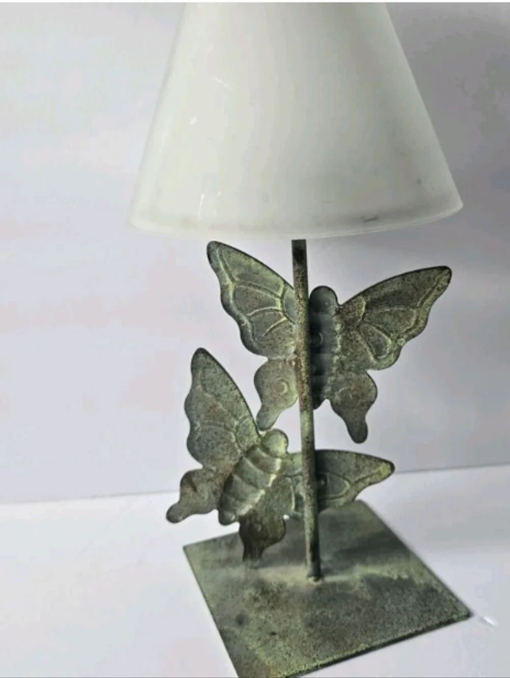 Butterfly Metal Tea Light Candle Lamp with Frosted Glass Shade Whimsy Vintage